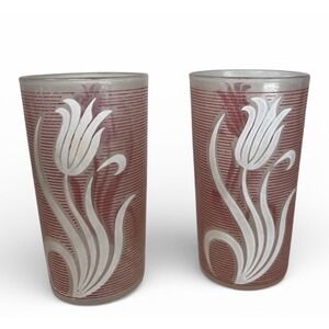 Set of 2 Vintage Hazel Atlas Swanky Swig Juice Glasses Red White Tulip 1930s-40s